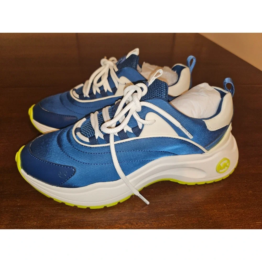 Michael Kors‎ Dara Sneakers Color Block Nylon Trainer Blue Sporty Neon Trim 7.5
